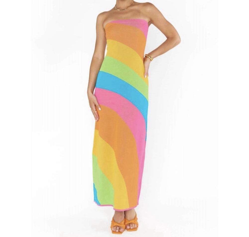 Show Me Your Mumu Island Nights Tube Dress Salty Rainbow Stripe Knit Size Medium